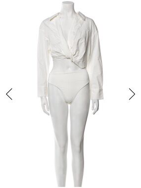 MISHA COLLECTION Twist-Front Cropped Shirt in white
